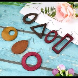 Wood Geometric Shape Earrings Set of 8